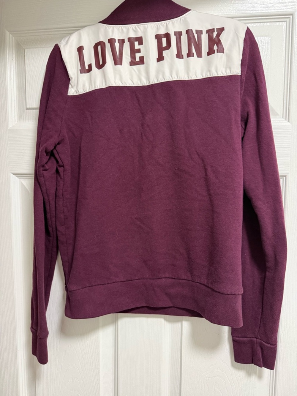 VS PINK Half-Zip Pullover in Burgundy with White Accent - Picture 2 of 3